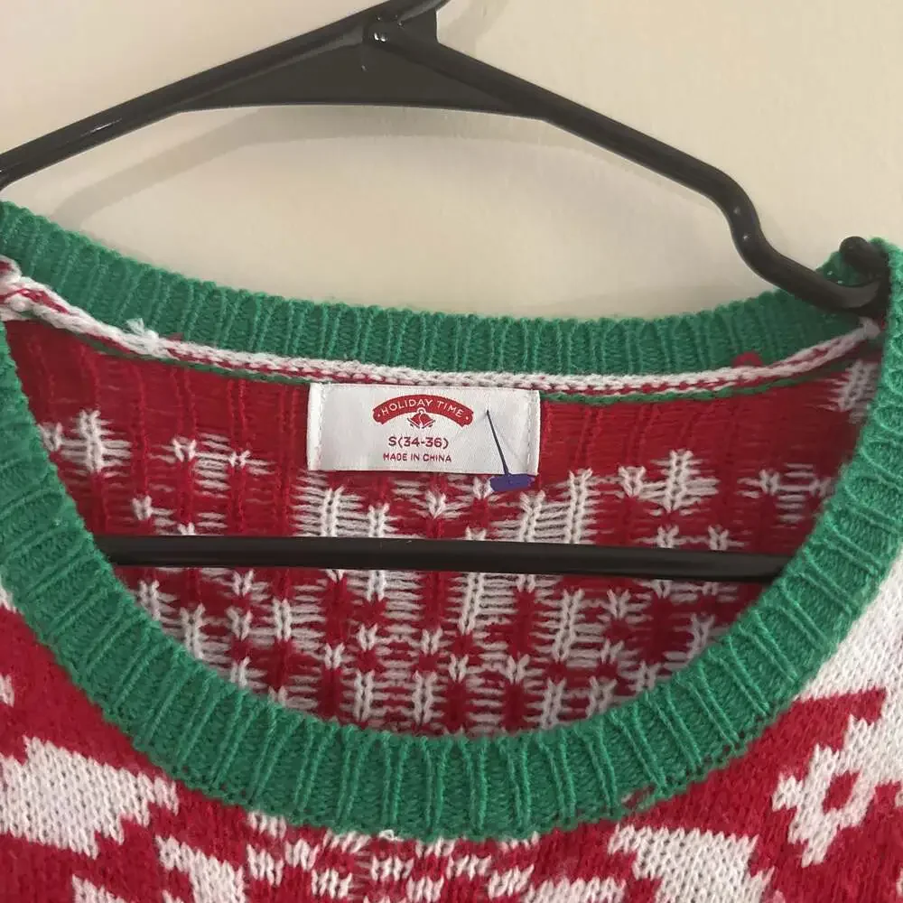 Ugly Christmas Sweater Santa with Shades & Gift Holiday Pullover S/M M-L S/M - Picture 3 of 5